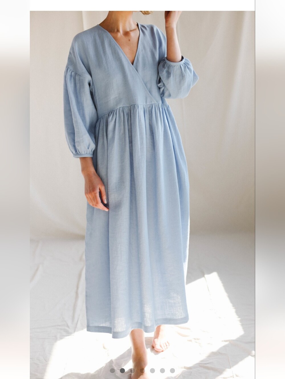 OffOn Cross-Top Drop-Shoulder Dress in Light Blue